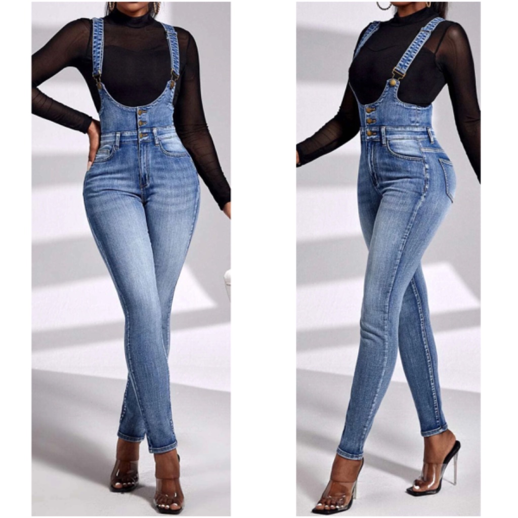 Medium Vintage Wash High Waisted Skinny Jean Denim Overalls